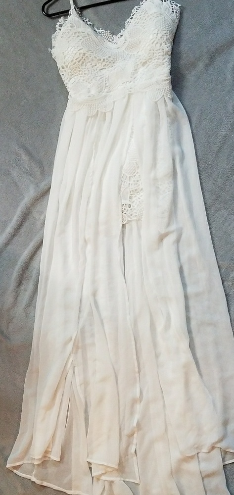 white lace and chiffon dress